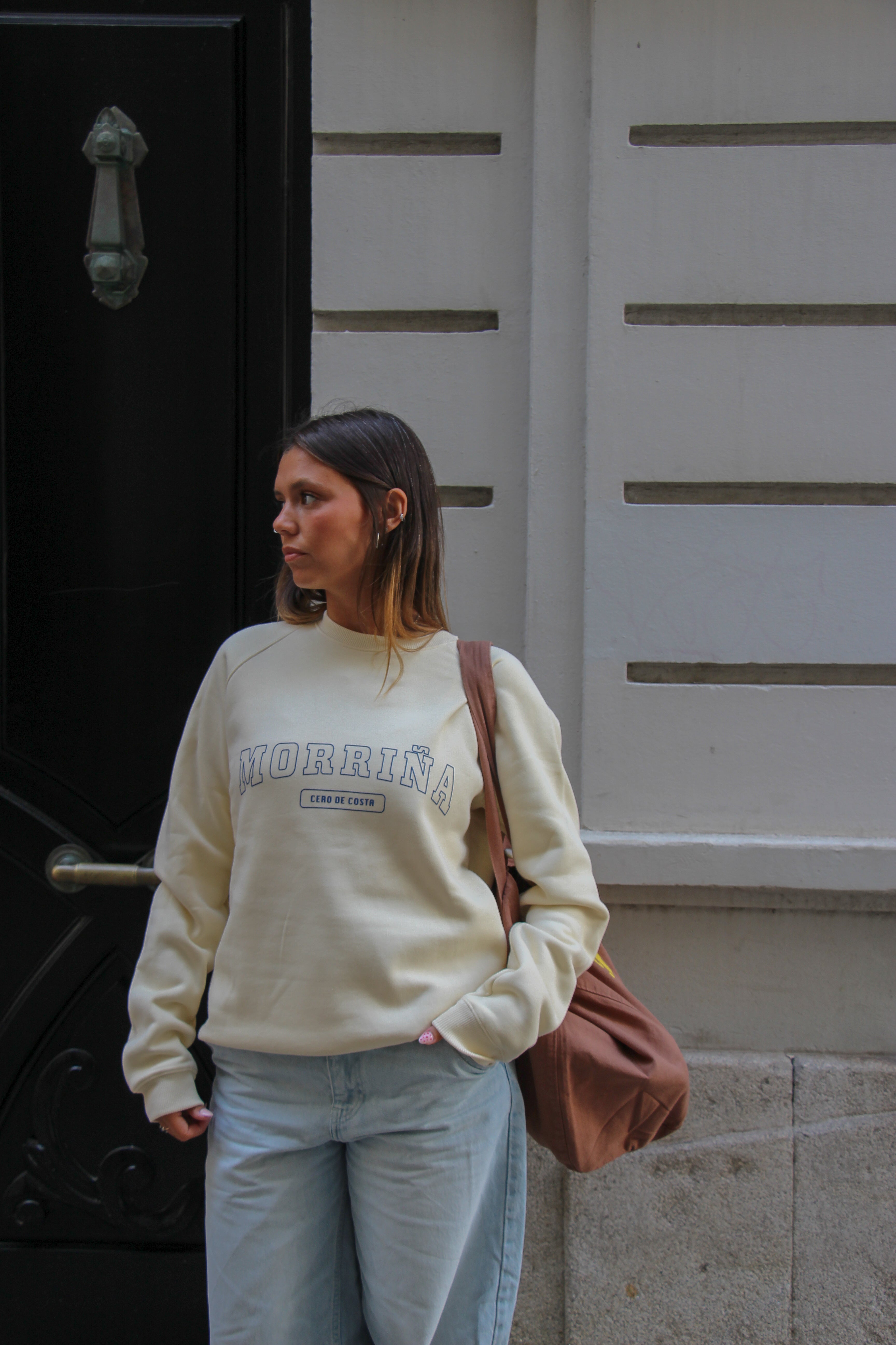 SUDADERA "MORRIÑA" NATA/AZUL